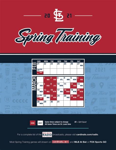 Cardinals Spring Training Schedule Printable