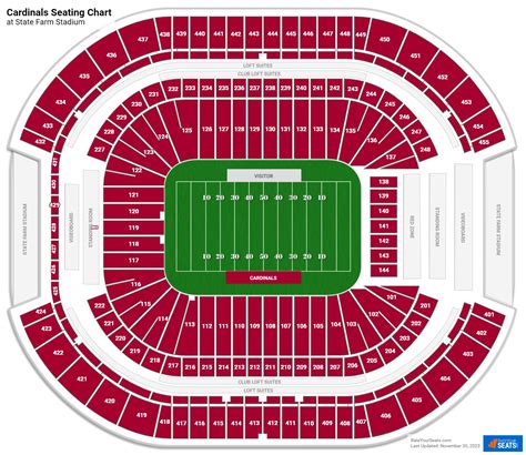 On the Arizona Cardinals seating chart, the 400 Level is commonly referred to as the Terrace Level. This is the highest seating area in the stadium and ticket prices are typically much less expensive than what you'd find in the Lower Level or Club Level. Ring of Honor vs. Terrace Seats. Each 400 Level section contains roughly 30 rows of seats.. 