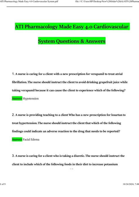 Cardiovascular Made Pharmacology Easy System Answers