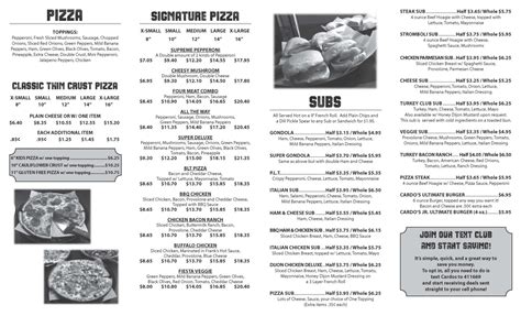 Cardo's Pizza menu; Cardo's Pizza Menu. Add to wishlist. Add to compare #30 of 897 pizza restaurants in Columbus . Proceed to the restaurant's website Upload menu. Menu added by users March 01, 2021. Menu added by the restaurant owner March 26, 2019. Menu. X Large. 13.25. 16. Medium. 10.25. 12. Large. 12.25. 14. Small.. 