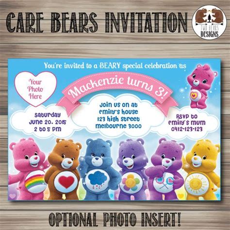 Care Bears Invitation. Optional Photo Insert! Printable/Digital File