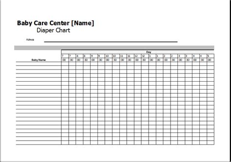 Care Center Diaper Chart for MS Excel Diaper chart, Diaper change