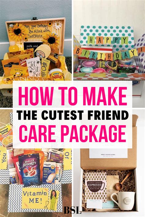 Care package for friend. Now 20% Off. $42 at Etsy. Credit: CharmedElementsShop. This Etsy seller gives you four care package options to choose from: the Sweet & Simple Box, the Spa … 