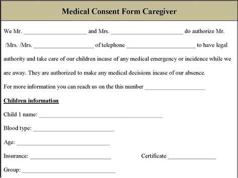 Caregiver authorization form in Word and Pdf formats