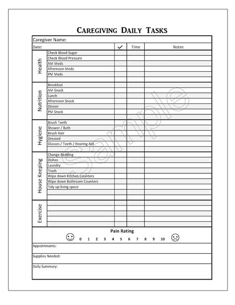 Caregivers Daily Tasks Form Partially Editable Excel Etsy in 2021