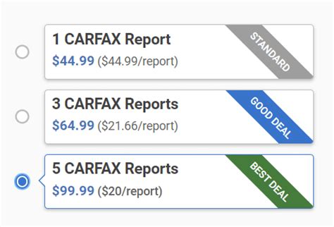 Carfax report cost. Bumper vs Carfax: a more cost-effective choice. One of the most significant differences between Bumper and Carfax is the cost of their reports. Carfax charges $44.99 for a single report. 3 reports will cost you $64.99, and 5 sell for $99.99. In comparison, Bumper offers a membership at a monthly fee of just $19.99. 