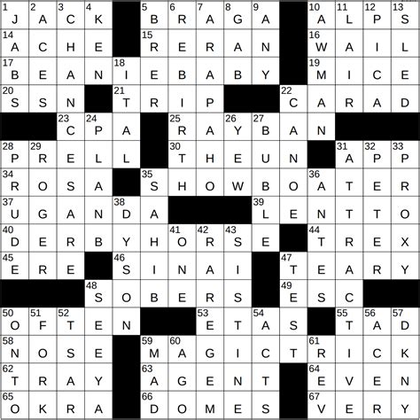 Find the latest crossword clues from New York Times Crosswords, LA Times Crosswords and many more. ... Cargo conveyor 3% 3 TON: Cargo amount 3% 13 ... Eugene Sheffer LA Times Daily New York Times Newsday The Telegraph Quick Thomas Joseph Universal USA Today Wall Street Journal. Resources. Articles; Crossword Help; Crossword …. 