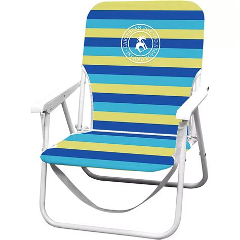 Caribbean joe folding beach chair. Enjoy the beach in luxury on this Caribbean Joe deluxe cooler backpack chair. Available in a variety of print designs and solid colors. Use the upgraded armrests to adjust the chair to any of its five reclining positions. Take advantage of the featured head pillow and cup holder. Fold up and easily carry using the padded backpack shoulder straps. 