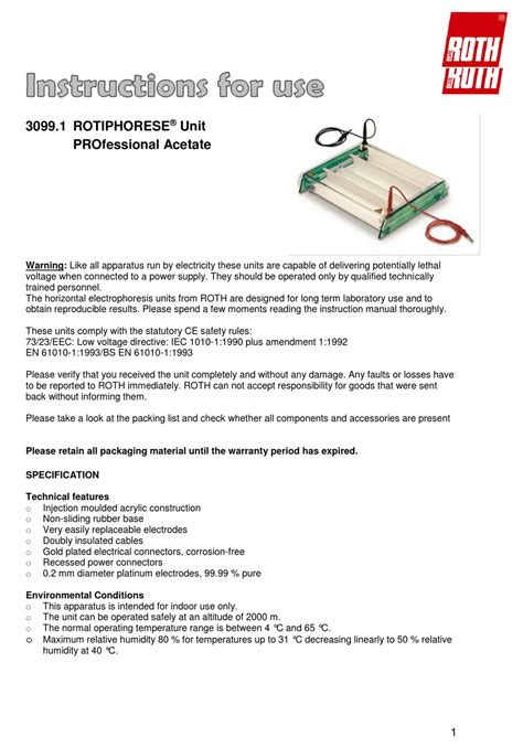 Carl Roth ROTIPHORESE PROfessional Acetate Instructions For Use