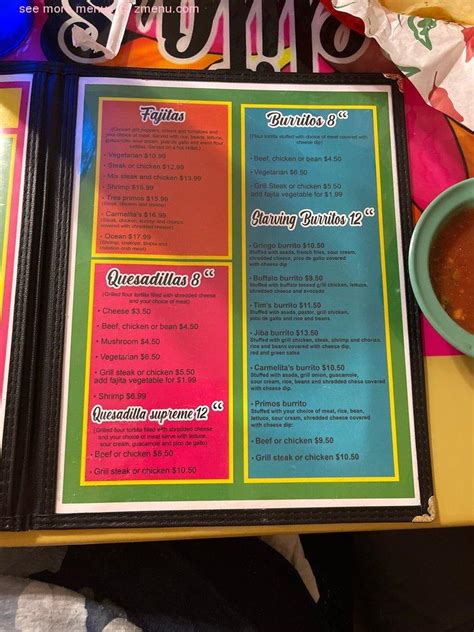 Carmelita's gravois mills menu. Rate your experience! $ • Pizza. Hours: Closed Today. 312 MO-5, Gravois Mills. (573) 207-8285. 