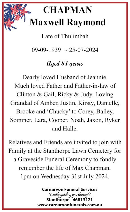 Carnarvon funeral.  DETAILS OF DATES INDEXED Carnarvon Funeral Services Our sincere and deepes...