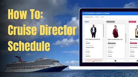 The cruise directors who are currently shifting assignments or just recently announced include: Carnival Radiance – Ryan Rose. Carnival Conquest – Eversen “Reverend Dr. E” Bevelle ...