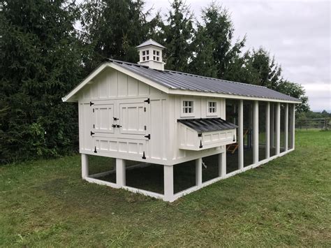 Carolina coop. Just like our American Chicken Coop, but designed for ducks. Instead of a henhouse (since ducks don’t roost), it has a 4’x 6′ duck house, suitable for about 6 ducks. The top of the duck as gas struts, so it opens with ease. The run is 6′ x 12′ and peaks at 7 and a half feet. This coop will keep your ducks safe from predators, just ... 