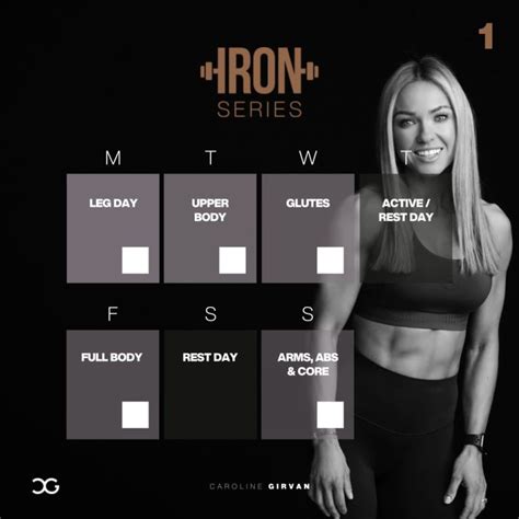 Caroline Girvan Iron Program Guide, Iron 2 calendar! I love the way it's  structured! I like that there's two focused lower and upper body days.