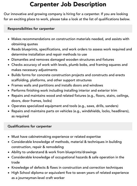 Carpenter Apprentice Job Description