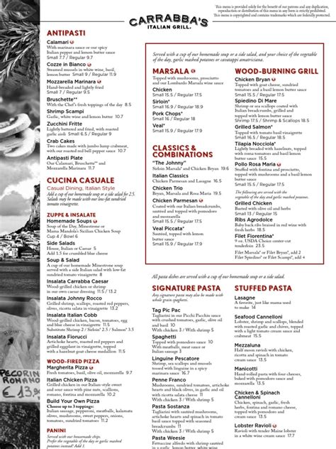 Carrabba's johnson city menu. Johnson City 175 Market Place Blvd - Johnson City, TN 37604. View full Menu. Favorites. Recent orders. Pasta. NEW! Filet & Shrimp Toscana. Starting at $26.29. Lasagne. … 