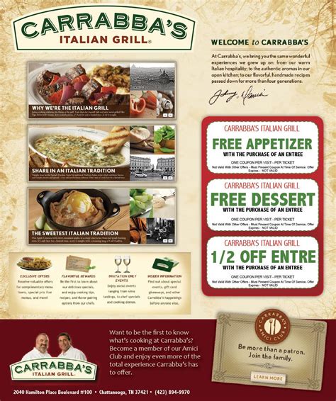 Carrabba%27s to go menu. Carrabba's Italian Grill Greenbrook, NJ. 200 US Hwy Route 22 West. (732) 424-1200. Get Directions. 