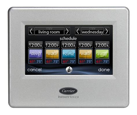 Carrier infinity touch thermostat manual pdf. Screen Backlit, high-resolution touch screen. Cover Durable, white outer casing. Size 4.5"H x 5.5"W x 1.25"D. Trim Plate availalble in silver, black and white options. Bryant reserves the right to discontinue or change any specification or design without prior notice or obligation. 