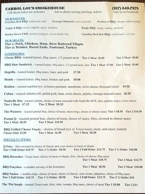 Carrol lou's smokehouse menu. Things To Know About Carrol lou's smokehouse menu. 