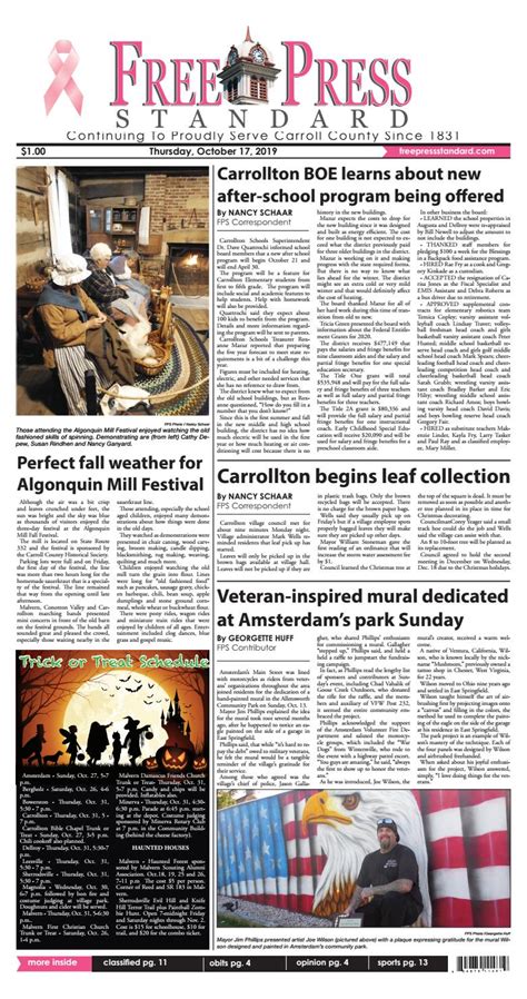 Carrollton free press standard. Free Press Standard - October 4, 2016. 0. 1516. Facebook. Twitter. Google+. Pinterest. ... Carrollton Police Chief Bob Ellington said his department received a call at 3:18 a.m. that day to do a well-being check on a 68-year-old male who lived in Carroll Square apartments at 62 Third St., SE. 