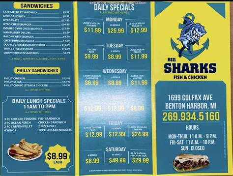 Carta de comida rápida Sharks Fish & Chicken 51st and Cottage …