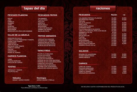 Carta del restaurante The Rana