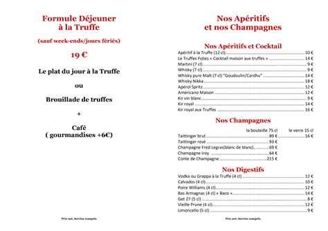 Carta y menù 2024 Actualizados - Truffes Folies 7ème en Paris