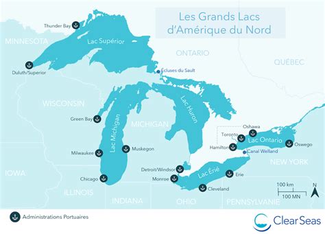 Carte des grands lacs de l'amérique du nord. - Handbook of geological terms geology and physical geography.