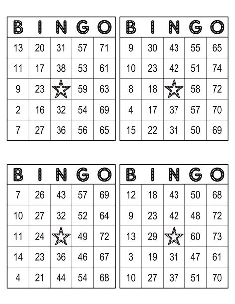 Cartes à jouer de bingo d