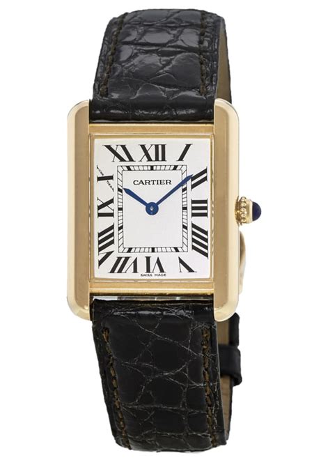 Cartier tank women. Tank Louis Cartier watch, small model, quartz movement. 18K yellow gold (750/1000) case, beaded... Tank Louis Cartier watch, small model, quartz movement. 18K yellow gold (750/1000) case, beaded crown set with a sapphire cabochon, silver-grained dial, blued-steel sword-shaped hands, mineral crystal, alligator-skin strap 18K yellow gold (750/1000) … 