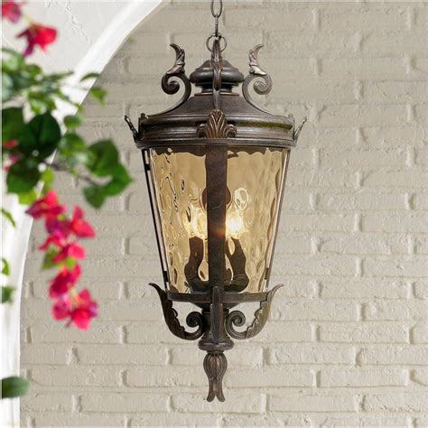 John Timberland Casa Marseille European Outdoor Ceiling Light Hanging Bronze Scroll 23 3/4" Hammered Glass Damp Rated for Exterior House Porch Patio Outside Deck Garage Front Door Home Roof $169.95 $ 169 . 95.