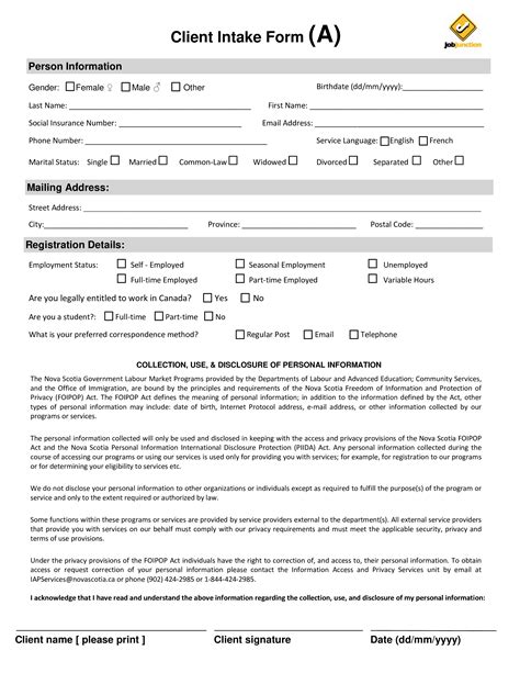 Case Management Client Intake Form Templates at