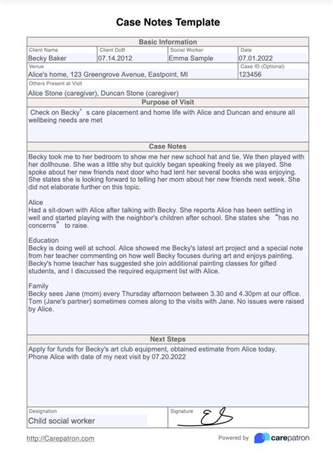 Case Notes Templates
