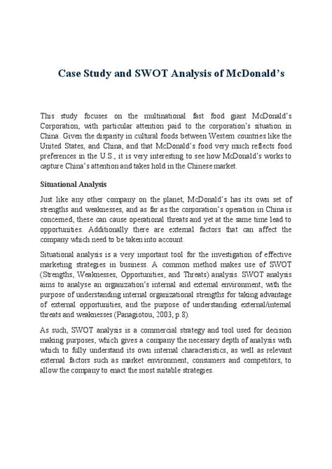 Case Study and SWOT Analysis: Ronald McDonald