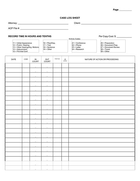 Case log sheet in Word and Pdf formats