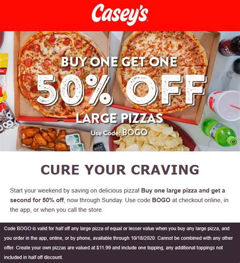 Casey pizza coupon code. As of Tuesday, however, Casey's announced it will now allow customers to redeem the coupons a few extra months — until June 30, 2020. Casey's began the transition to digital Dec. 1. Any existing ... 