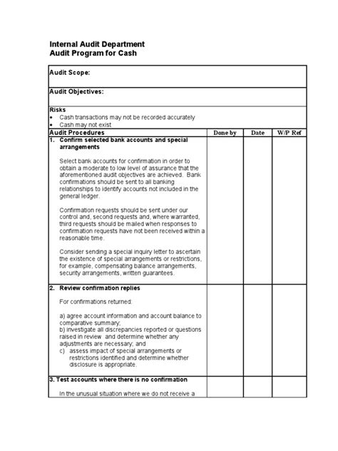 Cash Audit Program PDF Audit Banks