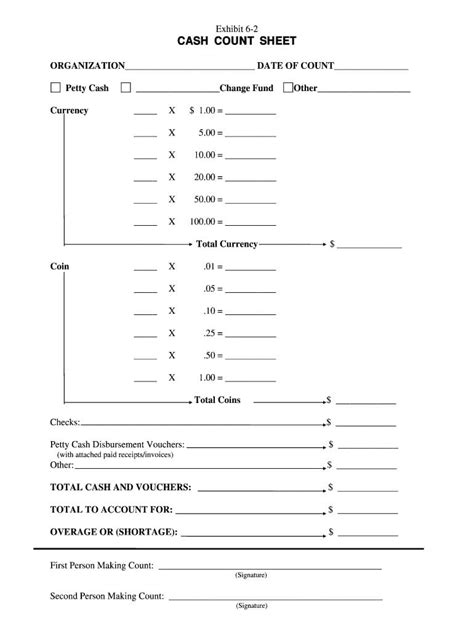 Cash Counting Sheet Excel Coloric