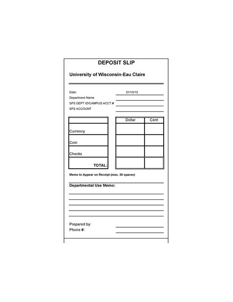 Cash Deposit Slip Template