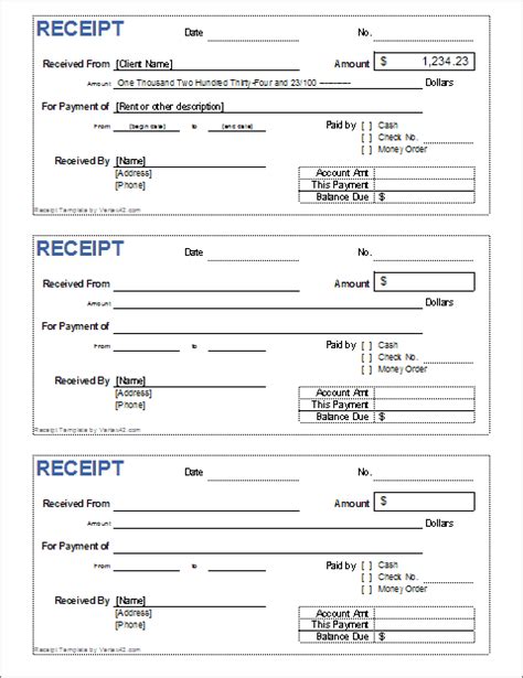 Cash Payment Receipt Template Excel Simple Receipt Forms