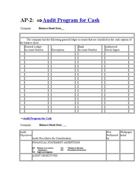 Cash Program Audit Cheque