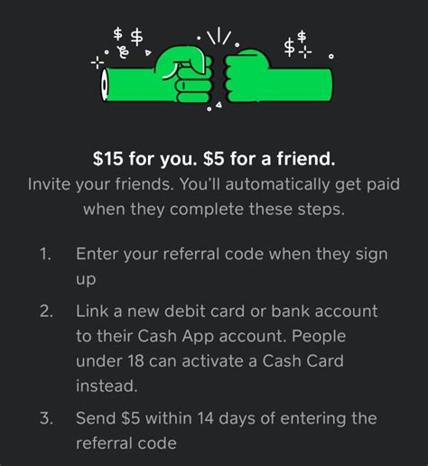  Enter their invite code correctly within 7 days of sending/receiving their first payment. Link a personal debit card not associated with another Cash App account. People under 18 can activate a Cash Card instead. Send $5 or more, either as a single payment or multiple smaller payments, within 14 days of entering the invite code. . 