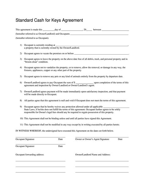 Cash for Keys Agreement Form PDF Fill Out and Sign Printable PDF