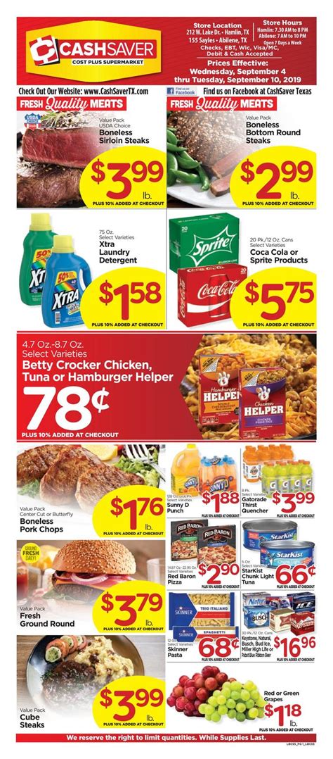 Cash saver weekly ad abilene tx. Cash Saver Cost Plus - Abilene, TX 79605. Home. TX. Abilene. Grocery Stores. Cash Saver Cost Plus. . Grocery Stores. Be the first to review! CLOSED NOW. Today: 7:00 … 