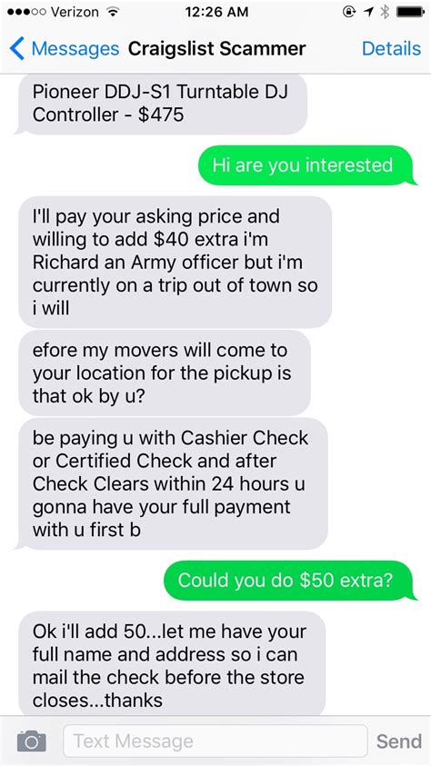 The scams work like this: Someone responds to your posting or ad, and offers to use a cashier's check, personal check or corporate check to pay for the item you're selling. At the last minute, the so-called buyer (or the buyer's "agent") comes up with a reason for writing the check for more than the purchase price, and asks you to wire back the ….