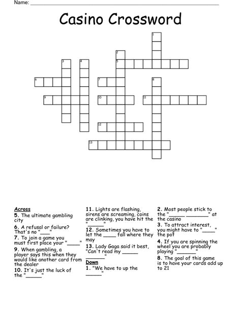 Casino card game crossword clue. We found 10 answers for the crossword clue Casino game. A further 32 clues may be related. If you haven't solved the crossword clue Casino game yet try to search our Crossword Dictionary by entering the letters you already know! (Enter a dot for each missing letters, e.g. “P.ZZ..” will find “PUZZLE”.) Also look at the related clues for ... 