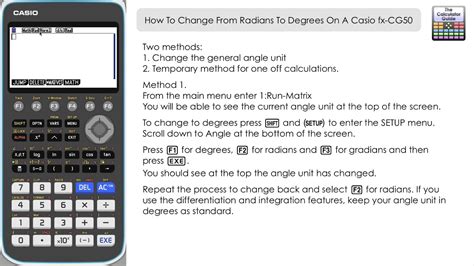 Casio fx cg50 change to degrees. fx-991ex calculator not showing reocurring decimals; casio fx-cg50 can you change graph function to radians or degrees? a level maths casio calculator; Polar graphs CASIO fx-CG50 changing between degrees and radians; Can I use 2 calculators for my Edexcel A-Level Mathematics exams? calculator help; Stationary items for A- Levels 