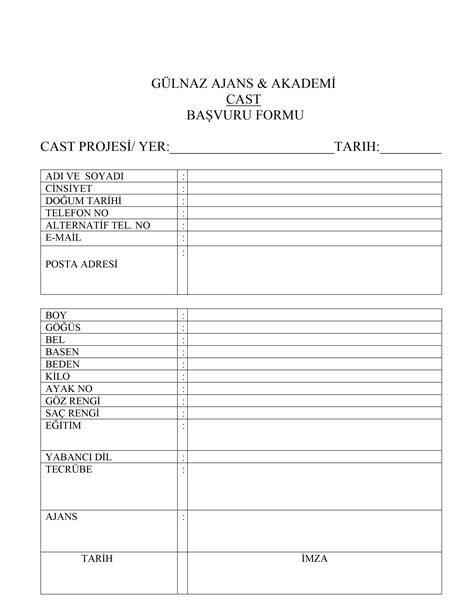 Cast Ajans Başvuru Formu.