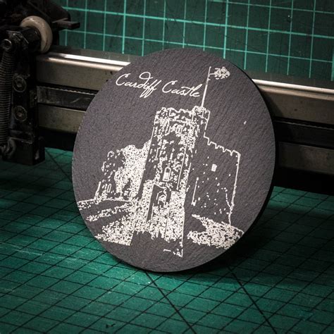Castle coasters. 6 different Welsh castle coasters. Caernarfon Castle, Caerphilly Castel, Cardiff Castle, Conwy Castle, Kidwelly Castle and Pembroke Castle. Laser engraved Welsh slate. Size – 82 mm. Supplied with felt backing. A Welsh history and heritage product. Available as individual coasters or choose our sets of 4 or 6 shipped with a free gift box. 