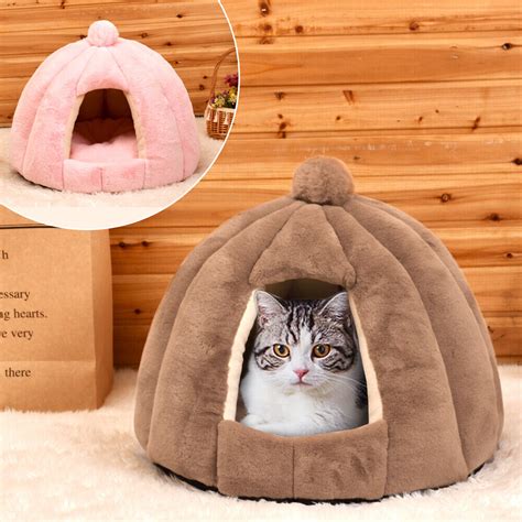 Cat Bed Pet Igloo Cave Small Wool Nest Cozy Bed Winter House